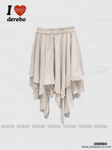 Deep cotton lace unbalanced midi skirt