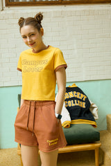 キャンパスラバーヴィンテージブラウンソフトスウェットショーツ [For women]