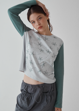 Handwriting Flower Long Sleeve Top / Green
