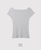 オフショルダースリムリブ半袖Tシャツ (3color)