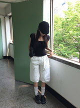 プッツ ポケット カーゴ ピンタック バミューダ パンツ