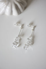Drop Pebble White Crystal Silver 925 Pierce handmade