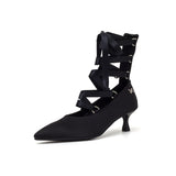 サテンリボンレースアップヒール(Black)