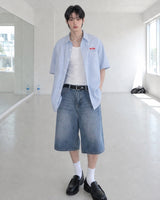 (UNISEX) ピース ストライプ オーバーシャツ