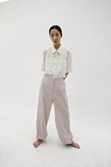 Linen crinkle half shirt, Ivory