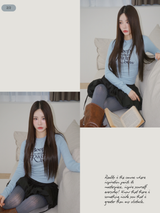 スカイVネックスパンデックススリム長袖Tシャツ
