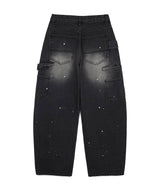 Curved Double Knee Denim Pants - Black