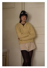 Pearl Ribbon Furry Knit Beanie