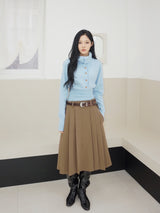 Sky blue high-neck button long-sleeved knitwear