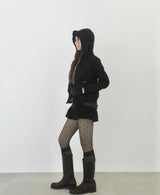 FRILL HOODED ZIP-UP (BLACK)