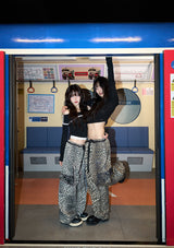 leopard lace cargo pt - black