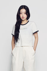 24FWベリーコラージュロゴクロップ半袖Tシャツ クリーム