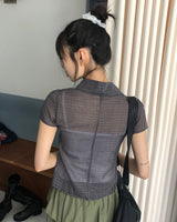 ノエルシアーサッカーVネックチェック半袖Tシャツ