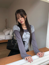 [Fake Layered] Hein Puff Ribbon Short Sleeve Layered T-Shirt Set