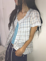 Arche Check Frill Short Sleeve Blouse