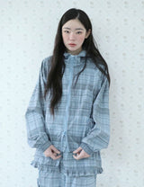 RUFFLE CHECKERED WINDBREAKER JACKET(BLUE)