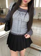 [Fake Layered] Hein Puff Ribbon Short Sleeve Layered T-Shirt Set