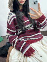ノルディックスノーフラワーディアニット🦌❤💙🩶3COLOR