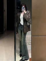 washed denim flared pants
