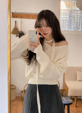 BR Crop V-neck Long Sleeve Knit + Tie Set (8color)