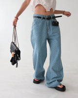 Light blue polka dots and wide pants
