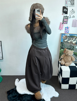 M,XL🤎2SIZE🤎 DOUBLE PINTUCK WIDE LONG BALLOON PANTS ❤🤎🖤🩶4COLOR