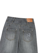 STRING CAPRI DENIM PANTS GREY
