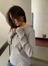 シュージフラワーワッフルヘンリーネック長袖Tシャツ