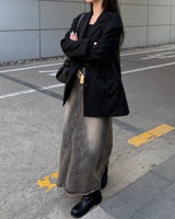 Rough denim long skirt