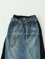 denim coloring belt SET maxi long skirt