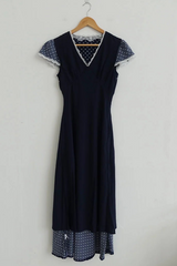 VINTAGE LACE-TRIM POLKA DOT MAXI DRESS