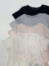 Blooming Wrap See-through Short Sleeve Blouse