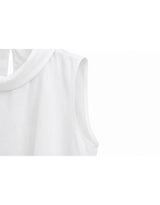 Lune High Neck Unbalance Drape Layered Sleeveless Blouse Pink