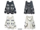 Bow Wide Hooded Knitwear Zip-Up Cardigan