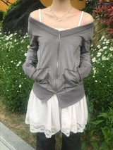moodfit off-shoulder zip-up