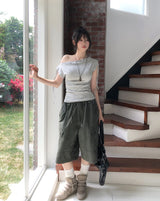 Rohe Eyelet Strap Unbalance Shoulder Tee