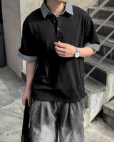 Levin Roll-Up Collar Henley Short Sleeve