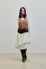 Unbalanced Lace Midi Skirt_Ivory