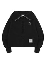 オビアカラーネックニットジップアップ (3COLOR)