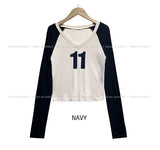 11 V-neck color matching raglan long sleeves