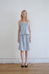 Satin lace top_skyblue