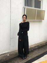 レウアボタンオフショルダー長袖Tシャツ (6c)
