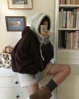 [BELLIDE MADE] Puppy, two-way bore fleece zip-up hoodie