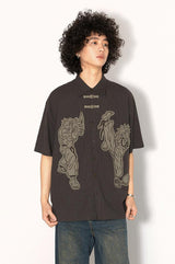 New Chinese-style applique embroidered button-down loose short-sleeved shirt