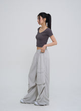 Front pocket balloon nylon pants