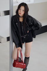 Free Shine Loose Fit Leather Rider Jacket