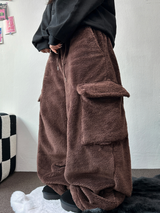 TEDDY BABY 🤎🐻🧸 OVER CARGO STRING FUR PANTS 💚🤎🖤🧡4COLOR