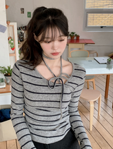 #Border Tie Point Slim Long Sleeve T-shirt (2color)