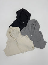 [wool 55%] ミニホールラグランフーデッドニット