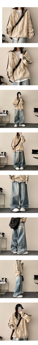 Neuja Two-Line Knitwear Hooded Zip-Up